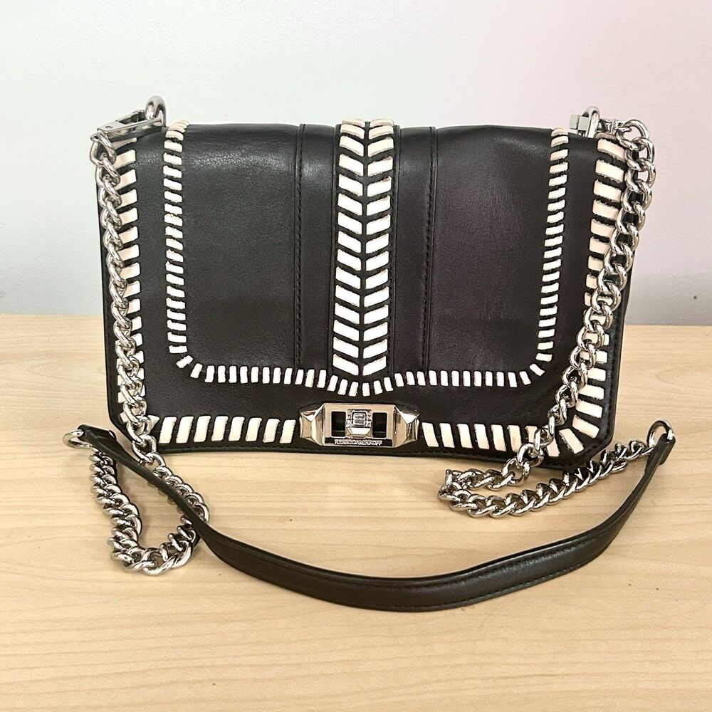 Rebecca Minkoff Whipstitch Love Crossbody Bag in black leather
